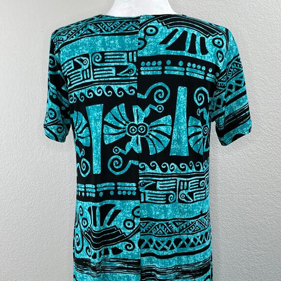 Jostar Aqua Black Aztec Tribal Pullover Short Sleeve Midi T-Shirt Dress Small - Picture 9 of 15